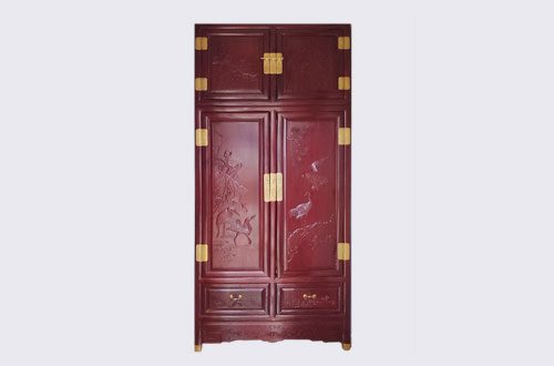 莲花高端中式家居装修深红色纯实木衣柜